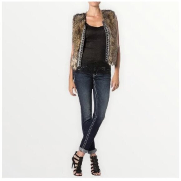 Women's MISS ME Faux Fur Beaded Vest Size Small - Picture 5 of 12